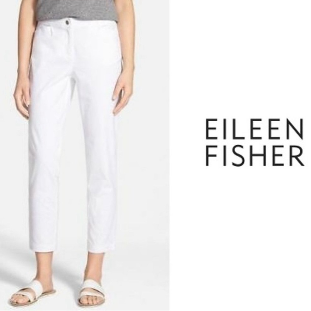 Eileen Fisher White Slim Ankle Pants
